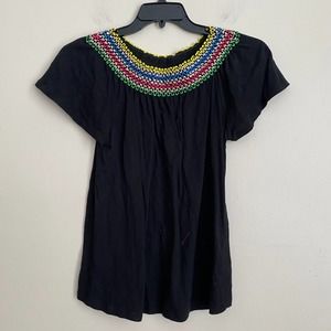 Melissa Paige Small Petite Black  Rainbow Neck Cap Sleeve Top